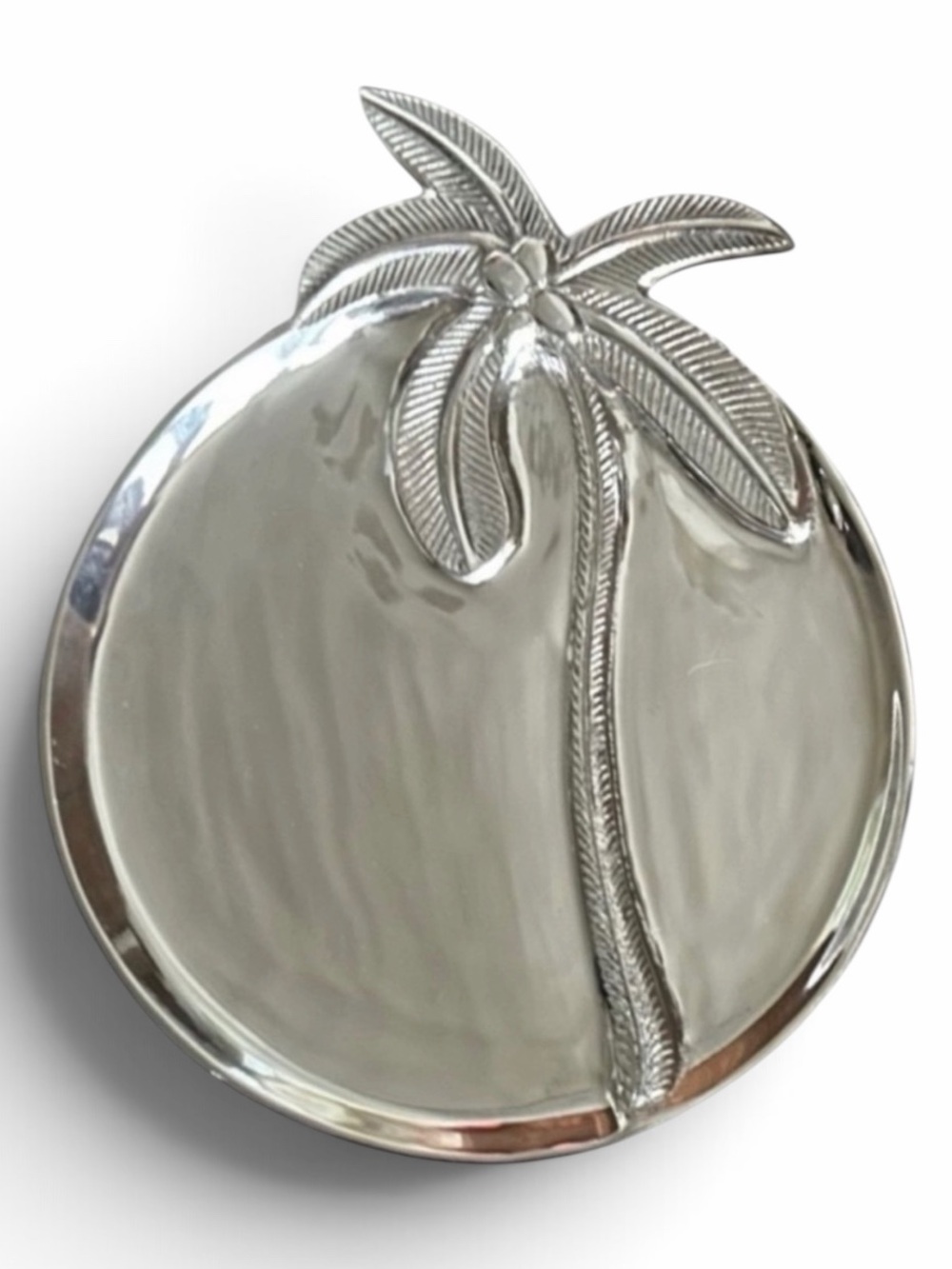 Silver Palm Tree Large Round Serving Plate Platter